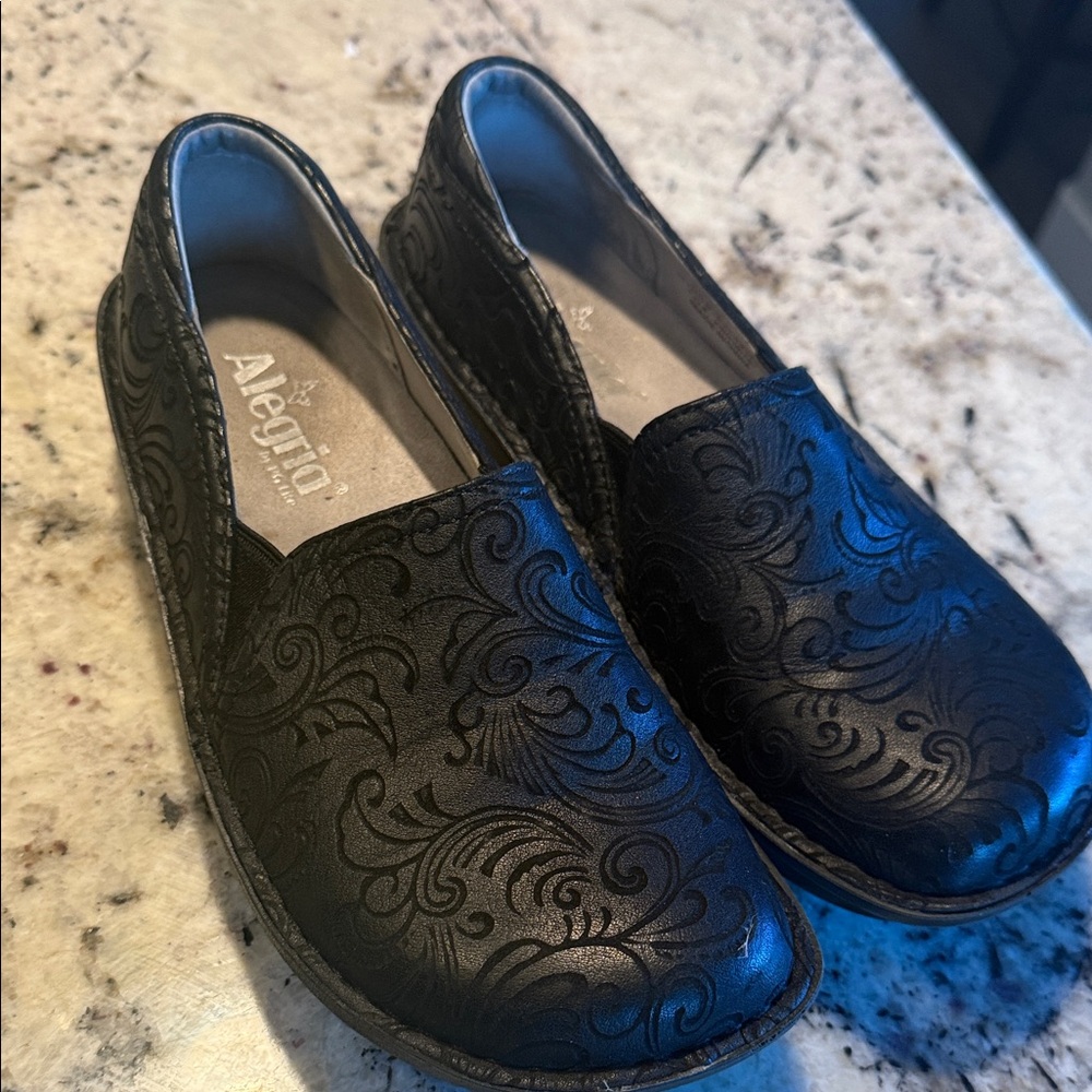 Alegria Black Patterned Slip-On Loafers